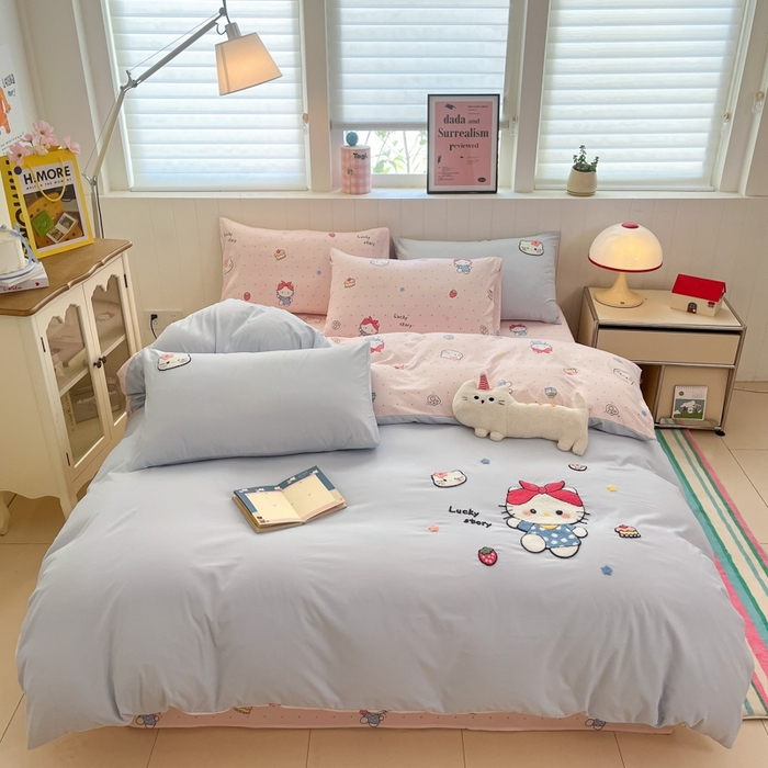 91家纺网 家纺一手货源 找家纺 如一 2025新款A类卡通印加毛巾绣水洗云朵棉四件套（提供买家秀） 淘气猫