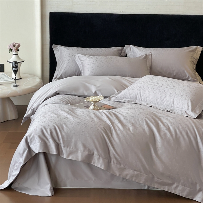 91家纺网 家纺一手货源 找家纺 凡客家居 2025新款100支（5050双股）长绒棉全棉提花四件套 克洛伊-高级灰