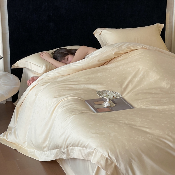 91家纺网 家纺一手货源 找家纺 凡客家居 2025新款100支（5050双股）长绒棉全棉提花四件套 朵芙-浅香槟