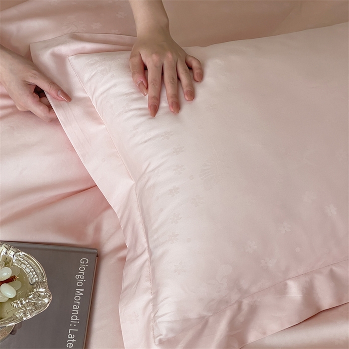 91家纺网 家纺一手货源 找家纺 凡客家居 2025新款100支（5050双股）长绒棉全棉提花四件套 朵芙-仙桃粉