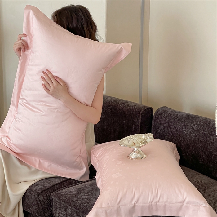 91家纺网 家纺一手货源 找家纺 凡客家居 2025新款100支（5050双股）长绒棉全棉提花四件套 朵芙-仙桃粉