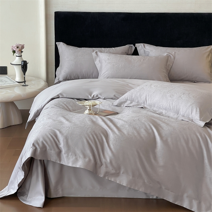 91家纺网 家纺一手货源 找家纺 凡客家居 2025新款100支（5050双股）长绒棉全棉提花四件套 洛园-高级灰