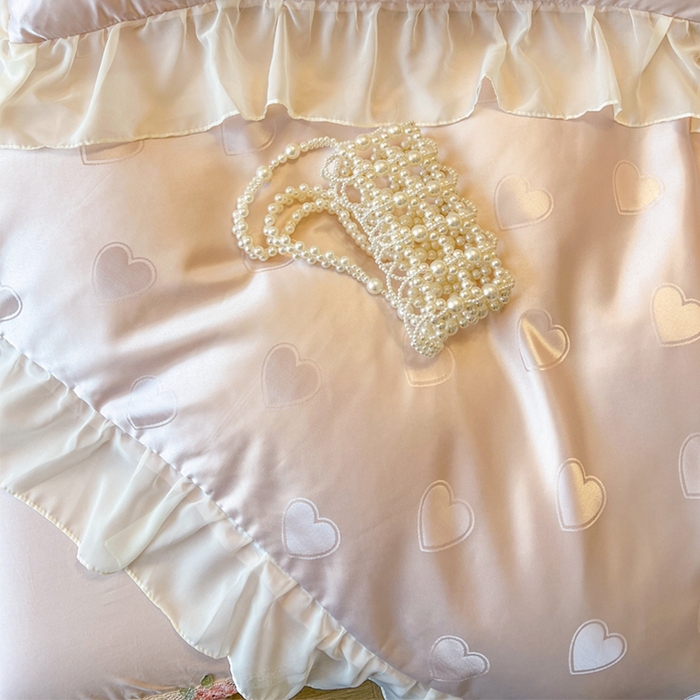 91家纺网 家纺一手货源 找家纺 瑞宝 2025新款法式花边全棉贡缎提花床裙款三件套-梦之语 梦之语-蜜粉