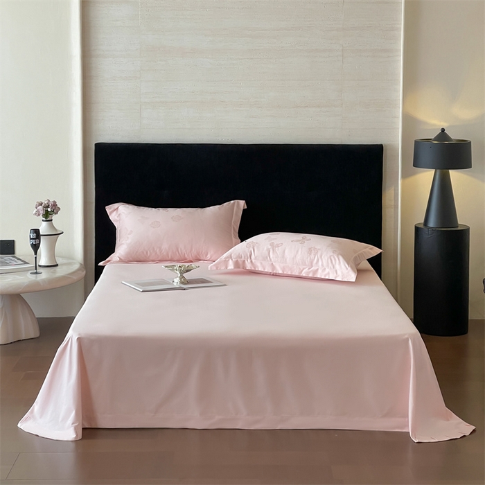 91家纺网 家纺一手货源 找家纺 凡客家居 2025新款100支（5050双股）长绒棉全棉提花四件套 花间集-仙桃粉