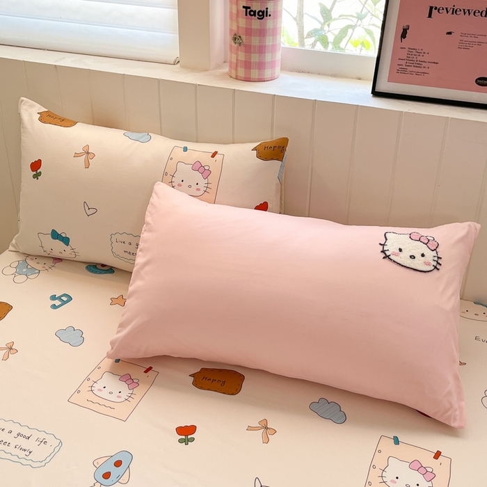 91家纺网 家纺一手货源 找家纺 如一 2025新款A类卡通印加毛巾绣水洗云朵棉四件套（提供买家秀） 乖巧猫