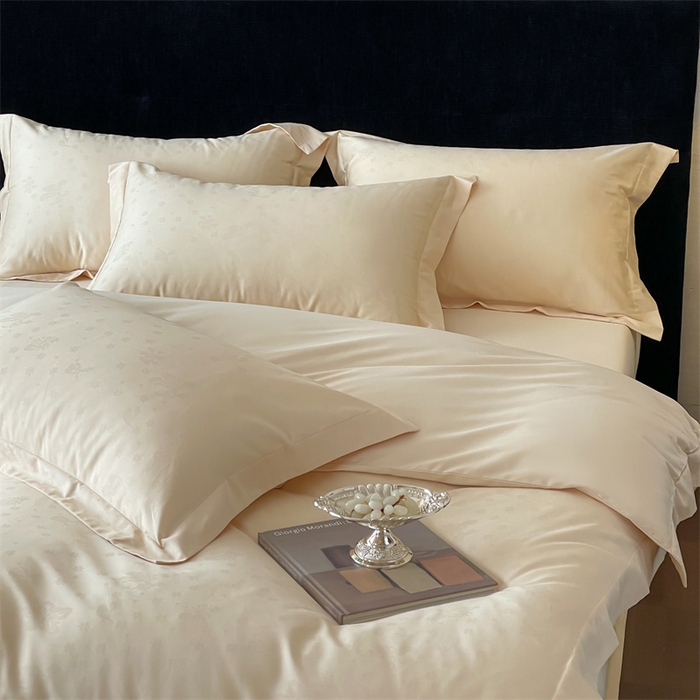 91家纺网 家纺一手货源 找家纺 凡客家居 2025新款100支（5050双股）长绒棉全棉提花四件套 朵芙-浅香槟