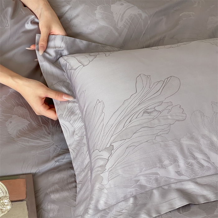 91家纺网 家纺一手货源 找家纺 凡客家居 2025新款100支（5050双股）长绒棉全棉提花四件套 奥罗拉-高级灰