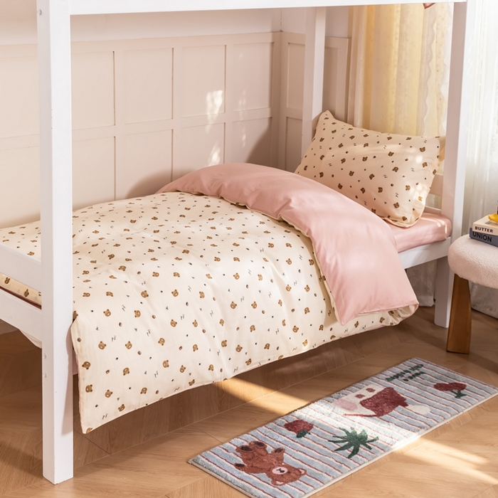 91家纺网 家纺一手货源 找家纺 锦罗绣 2025新款全棉双层纱学生套件三件套 呆萌熊