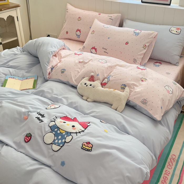 91家纺网 家纺一手货源 找家纺 如一 2025新款A类卡通印加毛巾绣水洗云朵棉四件套（提供买家秀） 淘气猫