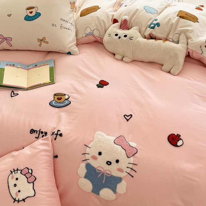 91家纺网 家纺一手货源 找家纺 （总）如一 2025新款A类卡通印加毛巾绣水洗云朵棉四件套（提供买家秀）