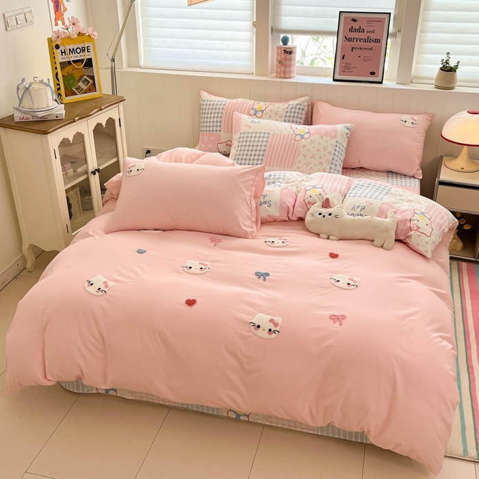 91家纺网 家纺一手货源 找家纺 如一 2025新款A类卡通印加毛巾绣水洗云朵棉四件套（提供买家秀） 好多猫