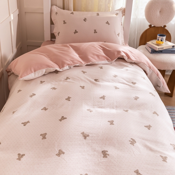 91家纺网 家纺一手货源 找家纺 锦罗绣 2025新款全棉双层纱学生套件三件套 小熊星球