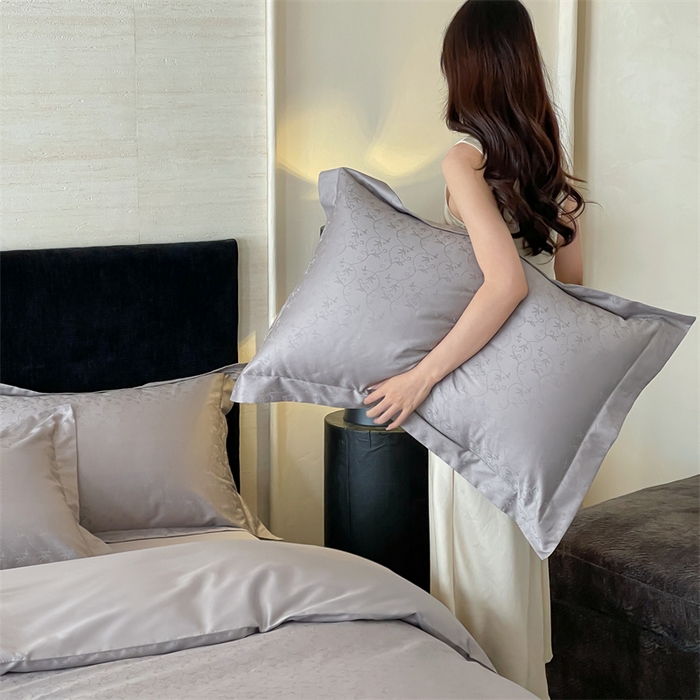 91家纺网 家纺一手货源 找家纺 凡客家居 2025新款100支（5050双股）长绒棉全棉提花四件套 克洛伊-高级灰