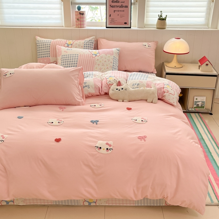 91家纺网 家纺一手货源 找家纺 如一 2025新款A类卡通印加毛巾绣水洗云朵棉四件套（提供买家秀） 好多猫