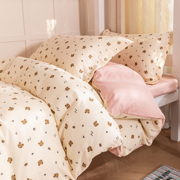 91家纺网 家纺一手货源 找家纺 锦罗绣 2025新款全棉双层纱学生套件三件套 呆萌熊