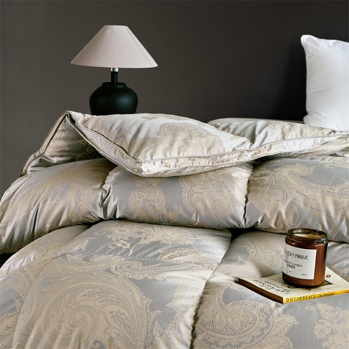 91家纺网 家纺一手货源 找家纺 静若居羽绒被壳 2025新款高精密提花单层立体高端羽绒被壳自充绒羽绒被壳 高精密奥菲灰金