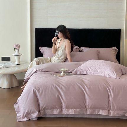 91家纺网 家纺一手货源 找家纺 凡客家居 2025新款100支（5050双股）长绒棉全棉提花四件套 克洛伊-莫奈紫