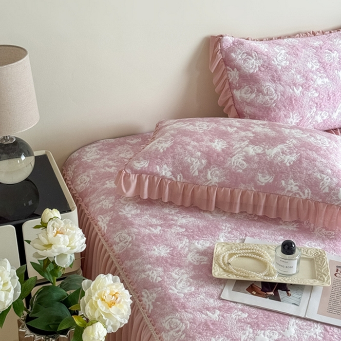 91家纺网 家纺一手货源 找家纺 九花鹿 2025新款PE双面提花床裙冰丝席-莫奈玫瑰 莫奈玫瑰-浅粉