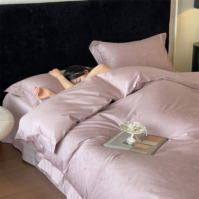 91家纺网 家纺一手货源 找家纺 凡客家居 2025新款100支（5050双股）长绒棉全棉提花四件套 陌上枝头-莫奈紫