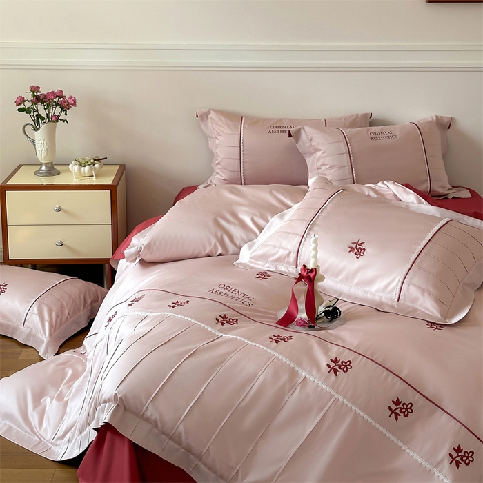 91家纺网 家纺一手货源 找家纺 （总）宏羽纺家纺 2025新款100s全棉纯棉贡缎法式刺绣花边四件套