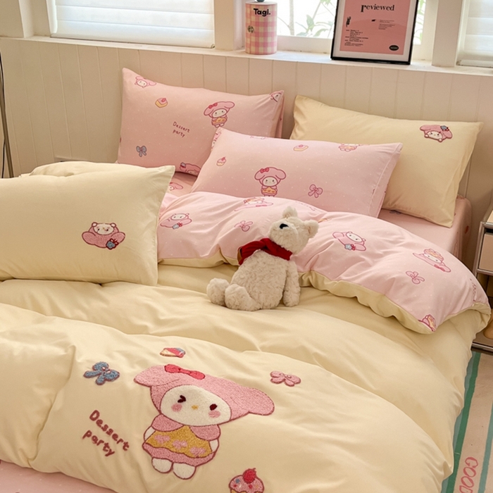 91家纺网 家纺一手货源 找家纺 如一 2025新款A类卡通印加毛巾绣水洗云朵棉四件套（提供买家秀） 美美蒂