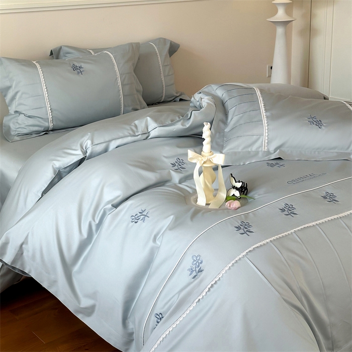 91家纺网 家纺一手货源 找家纺 宏羽纺家纺 2025新款100s全棉纯棉贡缎司马棉法式刺绣花边四件套 觅春-午后清晨