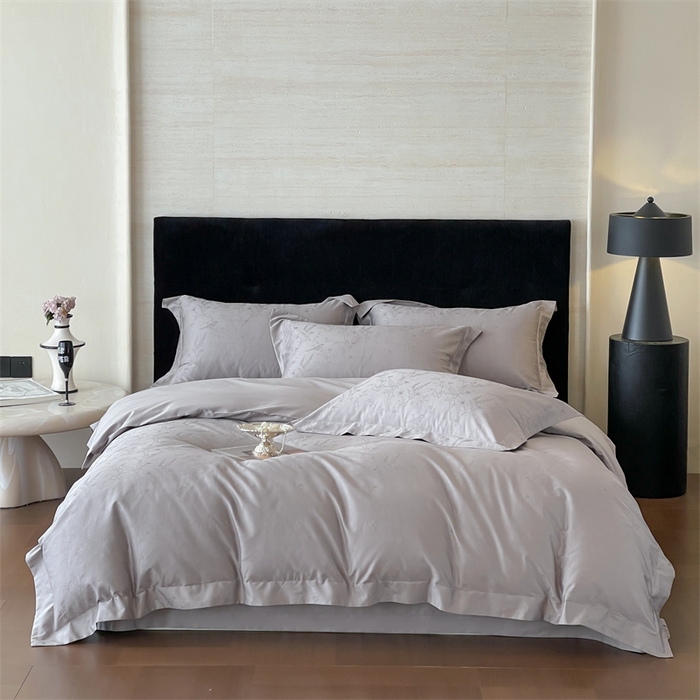 91家纺网 家纺一手货源 找家纺 凡客家居 2025新款100支（5050双股）长绒棉全棉提花四件套 陌上枝头-高级灰