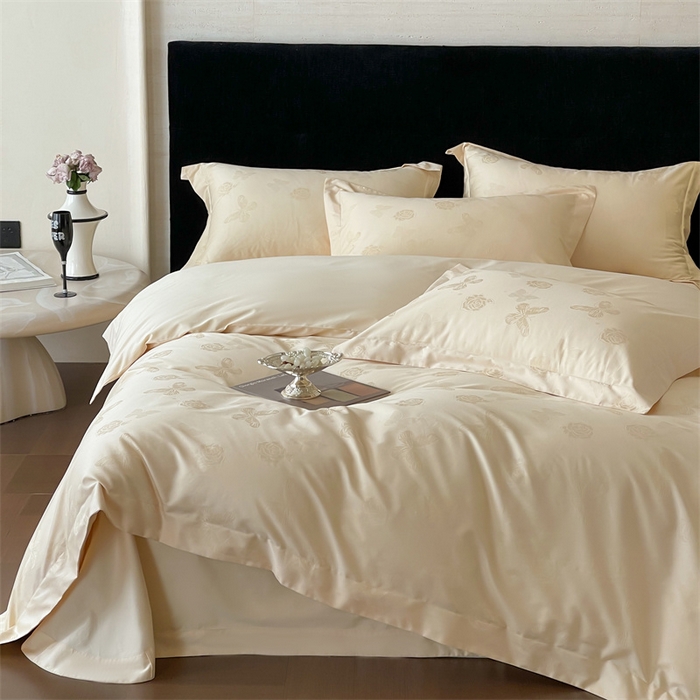 91家纺网 家纺一手货源 找家纺 凡客家居 2025新款100支（5050双股）长绒棉全棉提花四件套 花间集-浅香槟