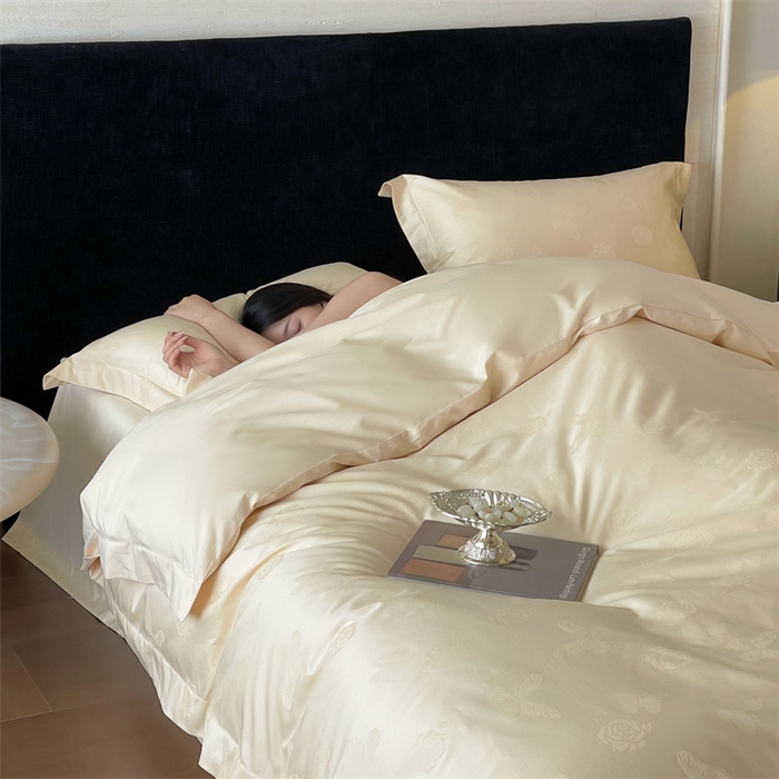 91家纺网 家纺一手货源 找家纺 凡客家居 2025新款100支（5050双股）长绒棉全棉提花四件套 花间集-浅香槟