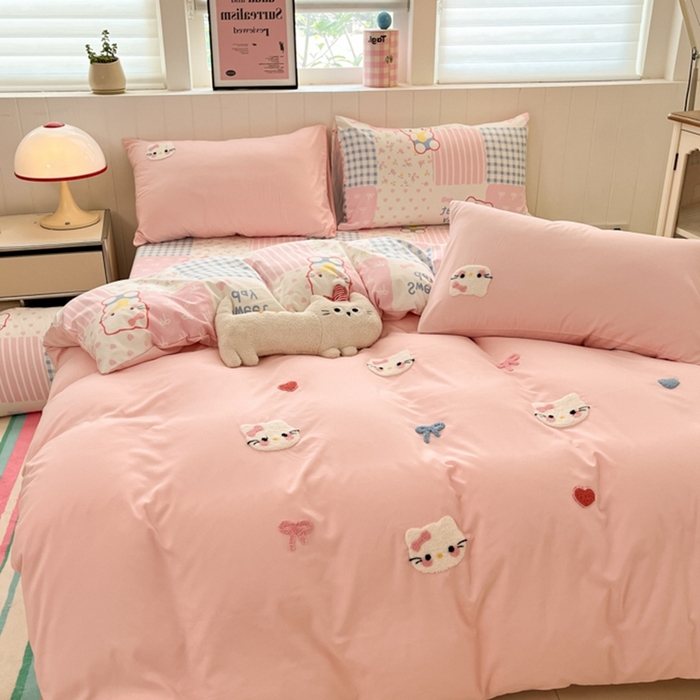 91家纺网 家纺一手货源 找家纺 如一 2025新款A类卡通印加毛巾绣水洗云朵棉四件套（提供买家秀） 好多猫