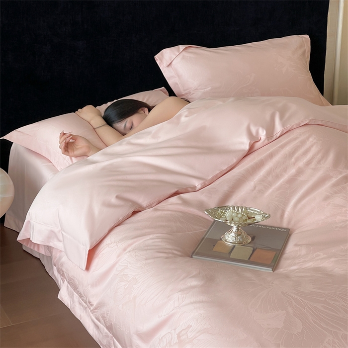 91家纺网 家纺一手货源 找家纺 凡客家居 2025新款100支（5050双股）长绒棉全棉提花四件套 奥罗拉-仙桃粉