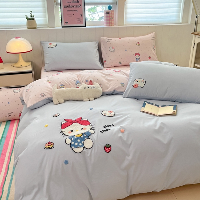 91家纺网 家纺一手货源 找家纺 如一 2025新款A类卡通印加毛巾绣水洗云朵棉四件套（提供买家秀） 淘气猫