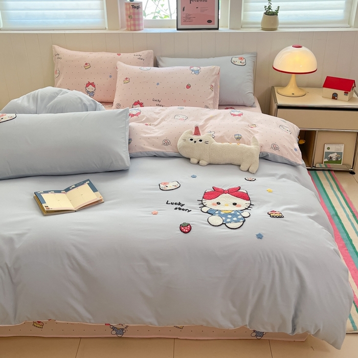 91家纺网 家纺一手货源 找家纺 如一 2025新款A类卡通印加毛巾绣水洗云朵棉四件套（提供买家秀） 淘气猫