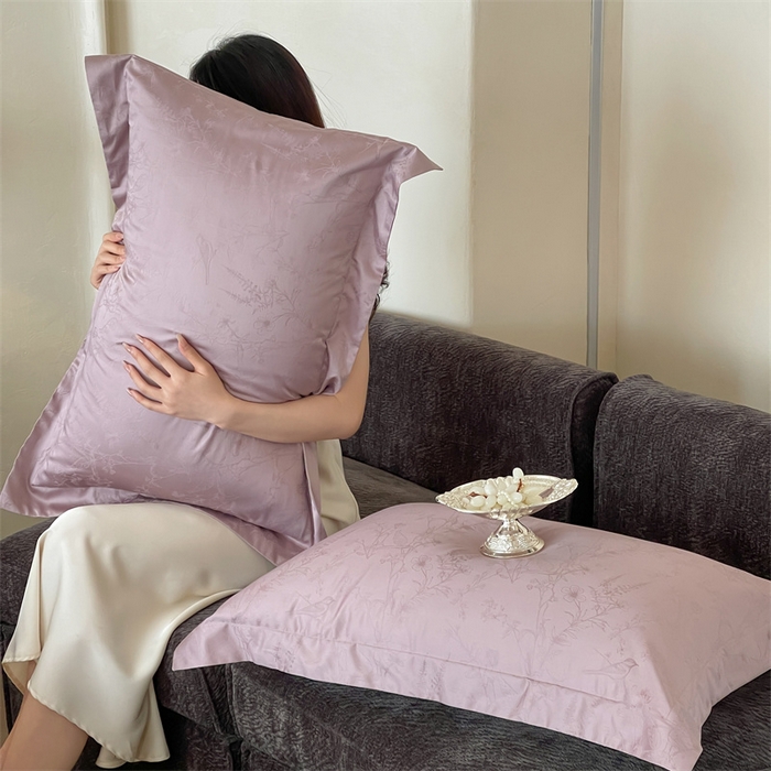 91家纺网 家纺一手货源 找家纺 凡客家居 2025新款100支（5050双股）长绒棉全棉提花四件套 陌上枝头-莫奈紫