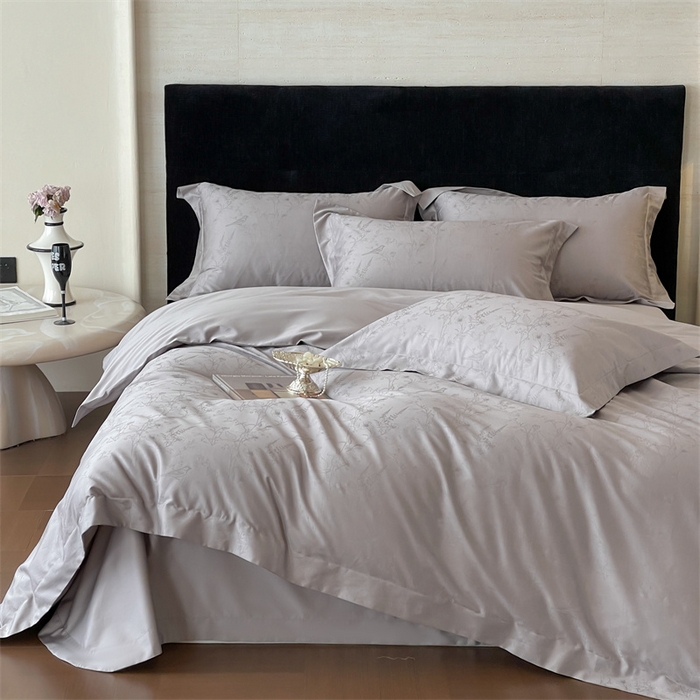 91家纺网 家纺一手货源 找家纺 凡客家居 2025新款100支（5050双股）长绒棉全棉提花四件套 陌上枝头-高级灰