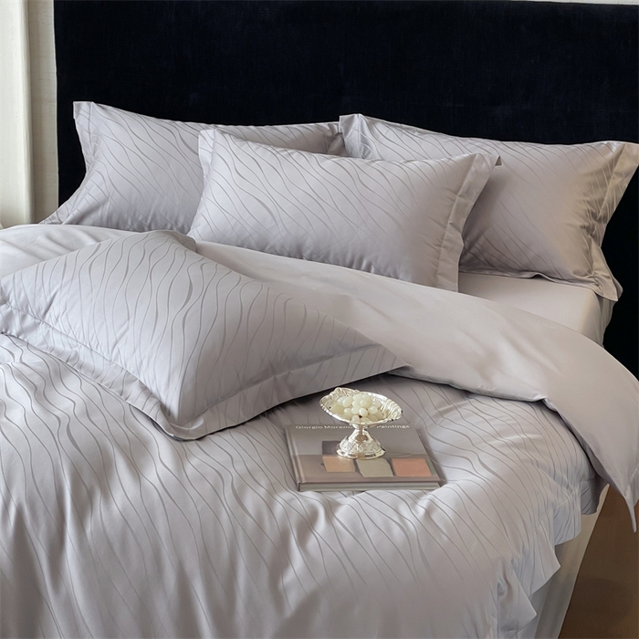 91家纺网 家纺一手货源 找家纺 凡客家居 2025新款100支（5050双股）长绒棉全棉提花四件套 布兰卡-高级灰