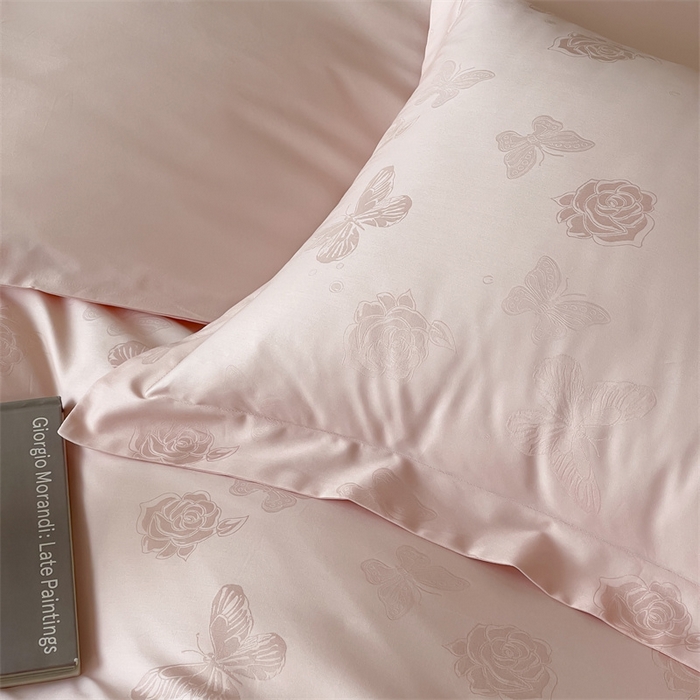 91家纺网 家纺一手货源 找家纺 凡客家居 2025新款100支（5050双股）长绒棉全棉提花四件套 花间集-仙桃粉