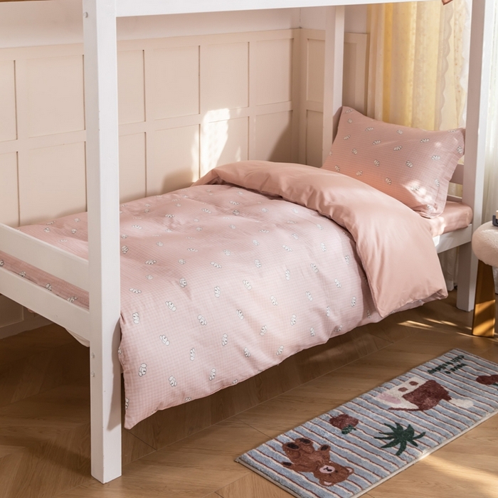 91家纺网 家纺一手货源 找家纺 锦罗绣 2025新款全棉双层纱学生套件三件套 好奇小狗