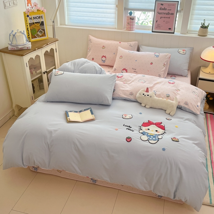 91家纺网 家纺一手货源 找家纺 如一 2025新款A类卡通印加毛巾绣水洗云朵棉四件套（提供买家秀） 淘气猫