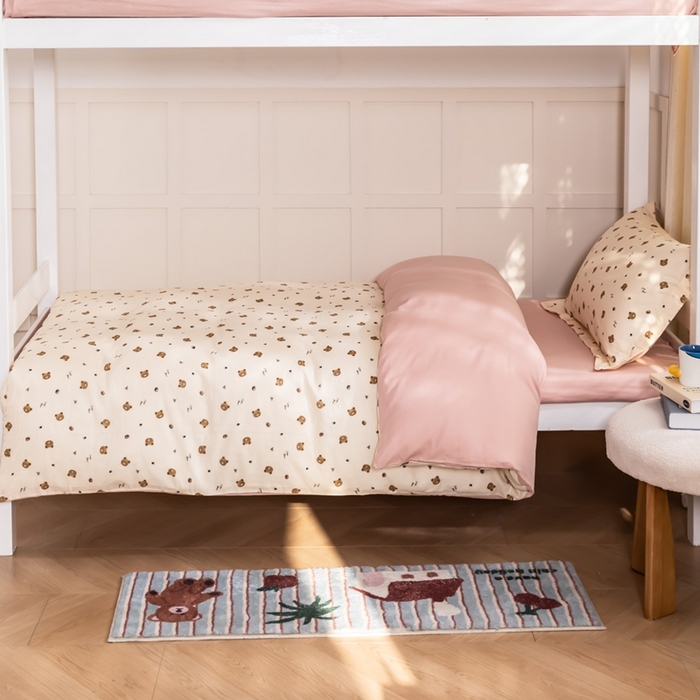 91家纺网 家纺一手货源 找家纺 锦罗绣 2025新款全棉双层纱学生套件三件套 呆萌熊