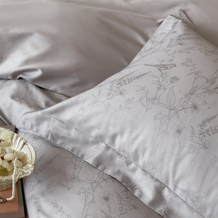 91家纺网 家纺一手货源 找家纺 凡客家居 2025新款100支（5050双股）长绒棉全棉提花四件套 陌上枝头-高级灰