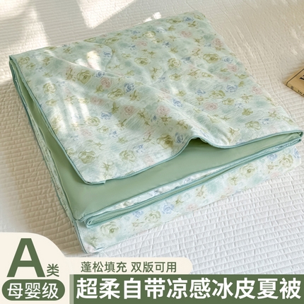 丽美人家纺 2025新款爆款双拼皱皱纱冰皮被夏被夏凉被空调被 冰皮-绿野
