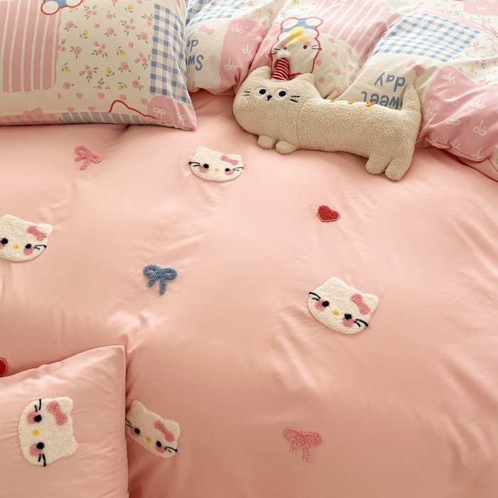 91家纺网 家纺一手货源 找家纺 如一 2025新款A类卡通印加毛巾绣水洗云朵棉四件套（提供买家秀） 好多猫