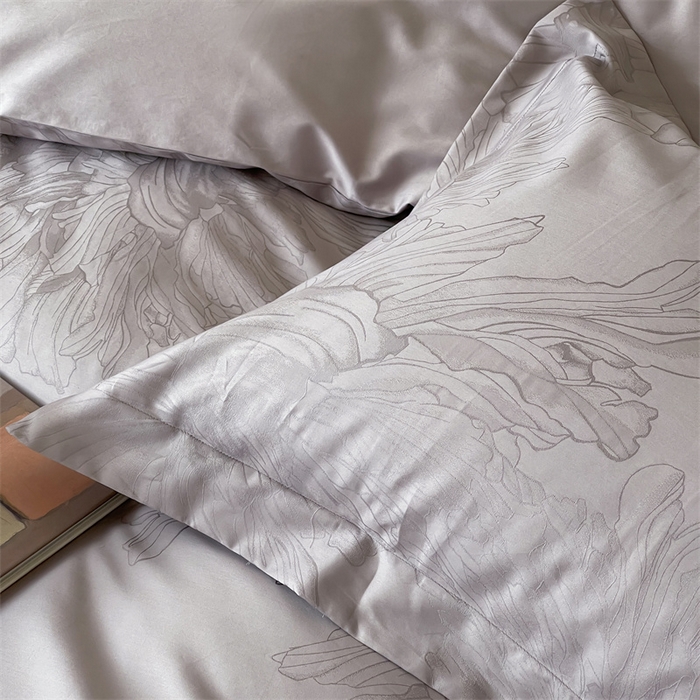 91家纺网 家纺一手货源 找家纺 凡客家居 2025新款100支（5050双股）长绒棉全棉提花四件套 奥罗拉-高级灰