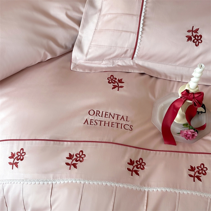 91家纺网 家纺一手货源 找家纺 （总）宏羽纺家纺 2025新款100s全棉纯棉贡缎法式刺绣花边四件套