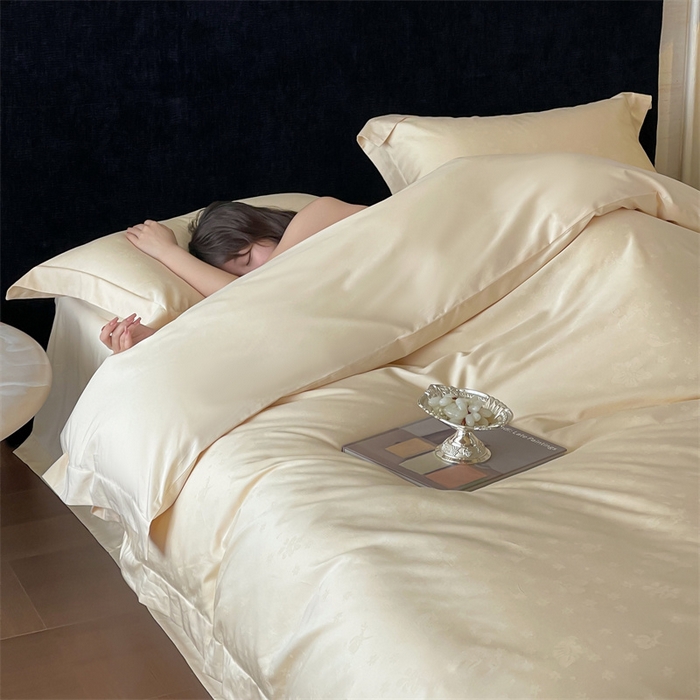 91家纺网 家纺一手货源 找家纺 凡客家居 2025新款100支（5050双股）长绒棉全棉提花四件套 朵芙-浅香槟