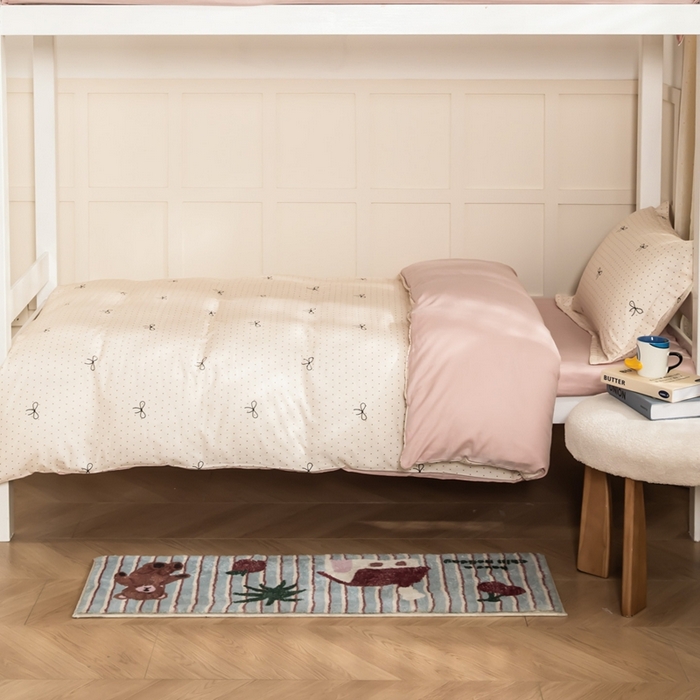 91家纺网 家纺一手货源 找家纺 锦罗绣 2025新款全棉双层纱学生套件三件套 波点蝴蝶结