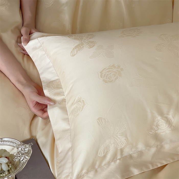 91家纺网 家纺一手货源 找家纺 凡客家居 2025新款100支（5050双股）长绒棉全棉提花四件套 花间集-浅香槟