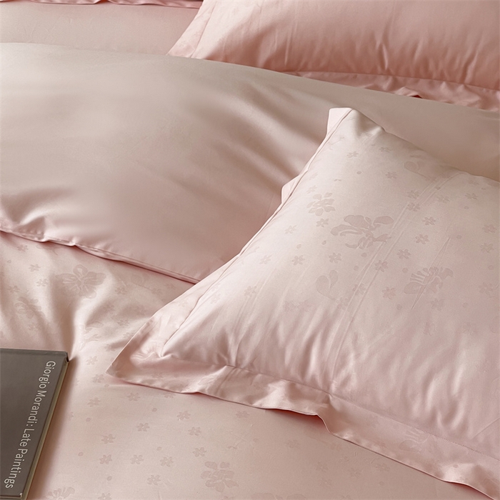 91家纺网 家纺一手货源 找家纺 凡客家居 2025新款100支（5050双股）长绒棉全棉提花四件套 朵芙-仙桃粉