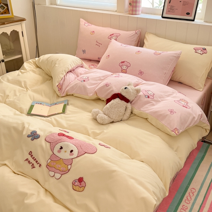 91家纺网 家纺一手货源 找家纺 如一 2025新款A类卡通印加毛巾绣水洗云朵棉四件套（提供买家秀） 美美蒂